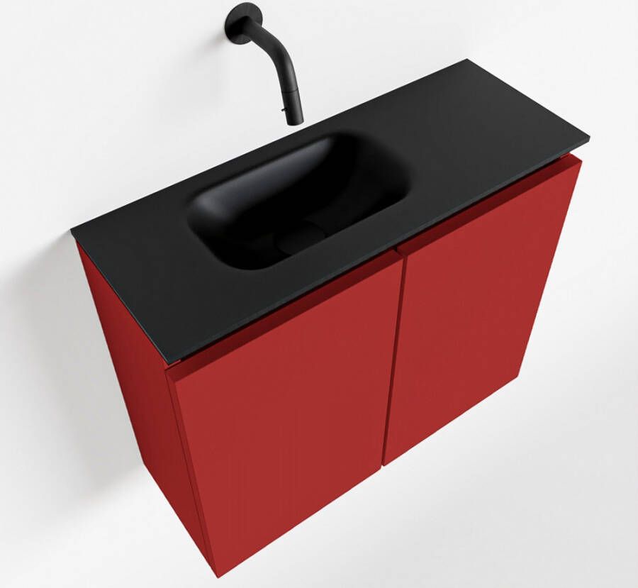 Mondiaz TURE Toiletmeubel 60x23x50cm met 0 kraangaten 2 deuren fire mat Wastafel Eden links Solid Surface Zwart FK75341543