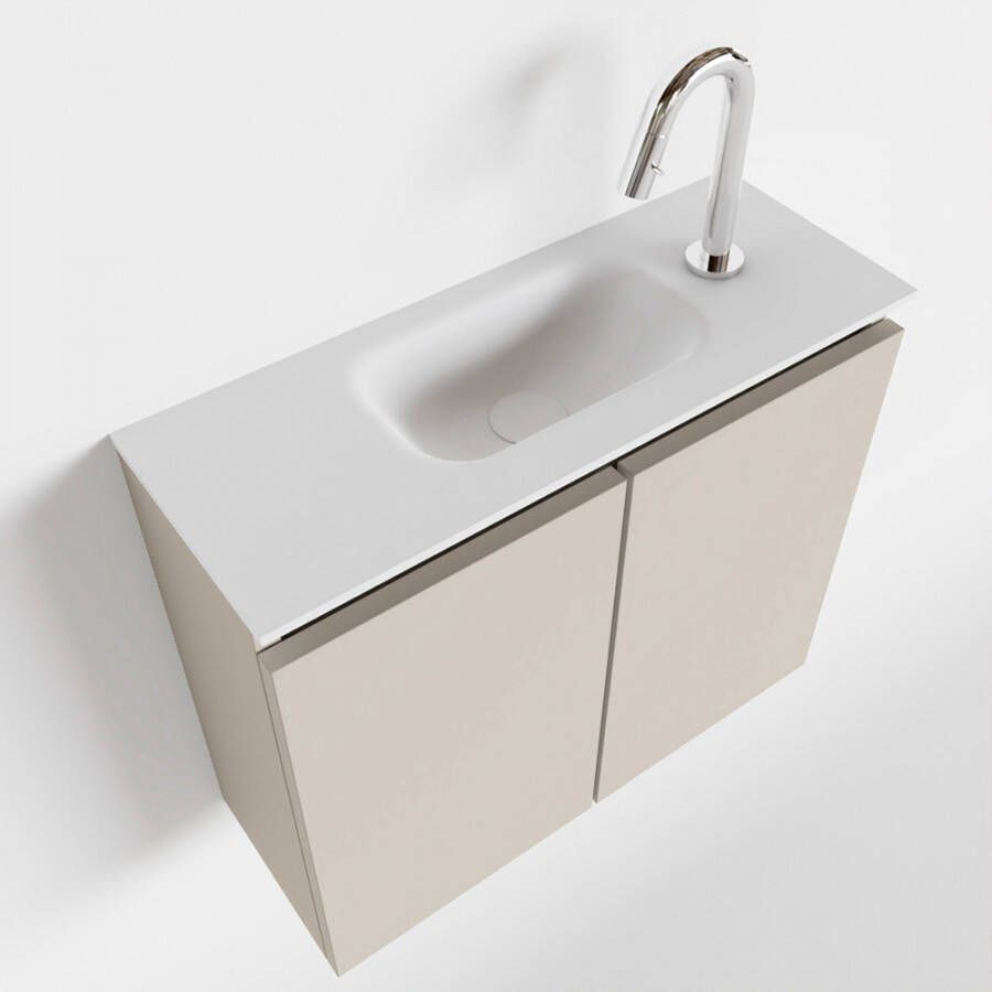 Mondiaz TURE Fonteinset 60x23x50cm 1 kraangat 2 deuren linen mat Wasbak midden Solid Surface Wit FK75341217