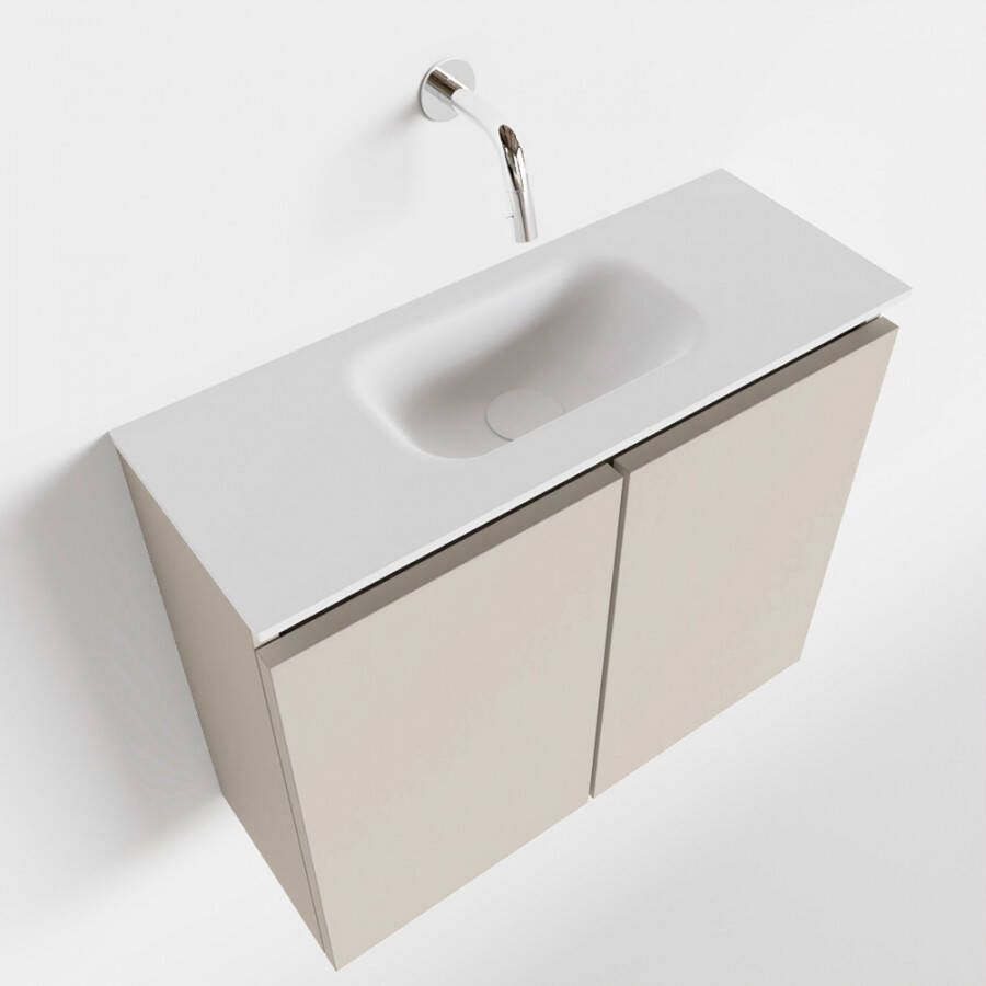 Mondiaz TURE Toiletmeubel 60x23x50cm met 0 kraangaten 2 deuren linen mat Wastafel Eden midden Solid Surface Wit FK75341218