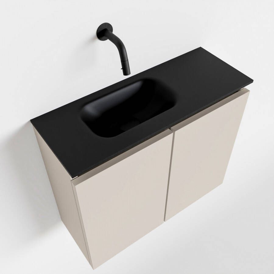 Mondiaz TURE Toiletmeubel 60x23x50cm met 0 kraangaten 2 deuren linen mat Wastafel Eden links Solid Surface Zwart FK75341572