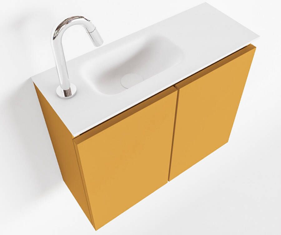 Mondiaz TURE Toiletmeubel 60x23x50cm met 1 kraangaten 2 deuren ocher mat Wastafel Eden links Solid Surface Wit FK75341159