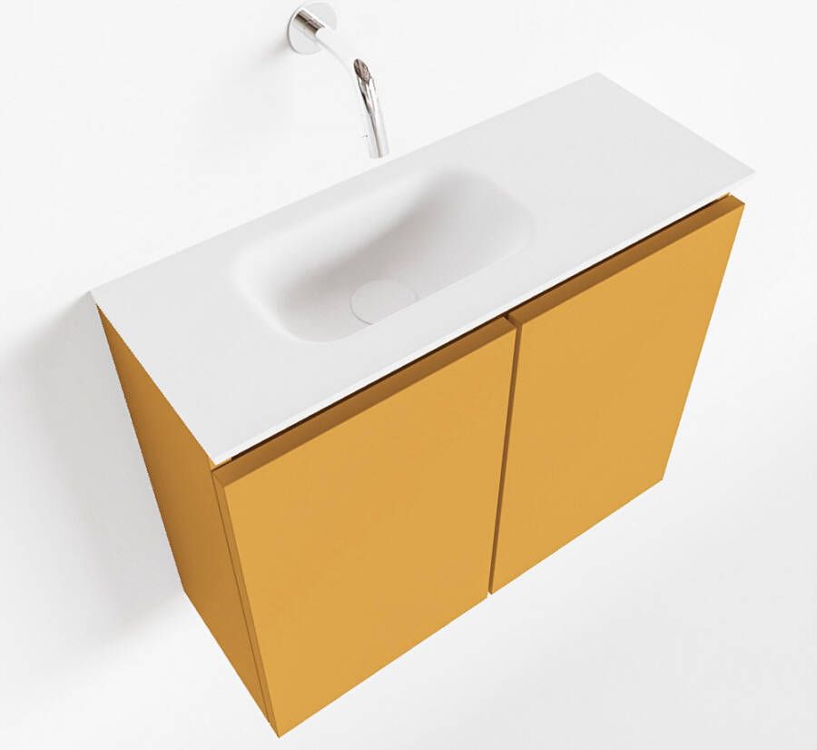 Mondiaz TURE Toiletmeubel 60x23x50cm met 0 kraangaten 2 deuren ocher mat Wastafel Eden links Solid Surface Wit FK75341160