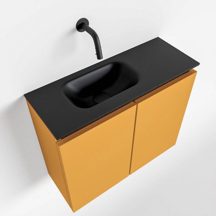 Mondiaz TURE Toiletmeubel 60x23x50cm met 0 kraangaten 2 deuren ocher mat Wastafel Eden links Solid Surface Zwart FK75341514