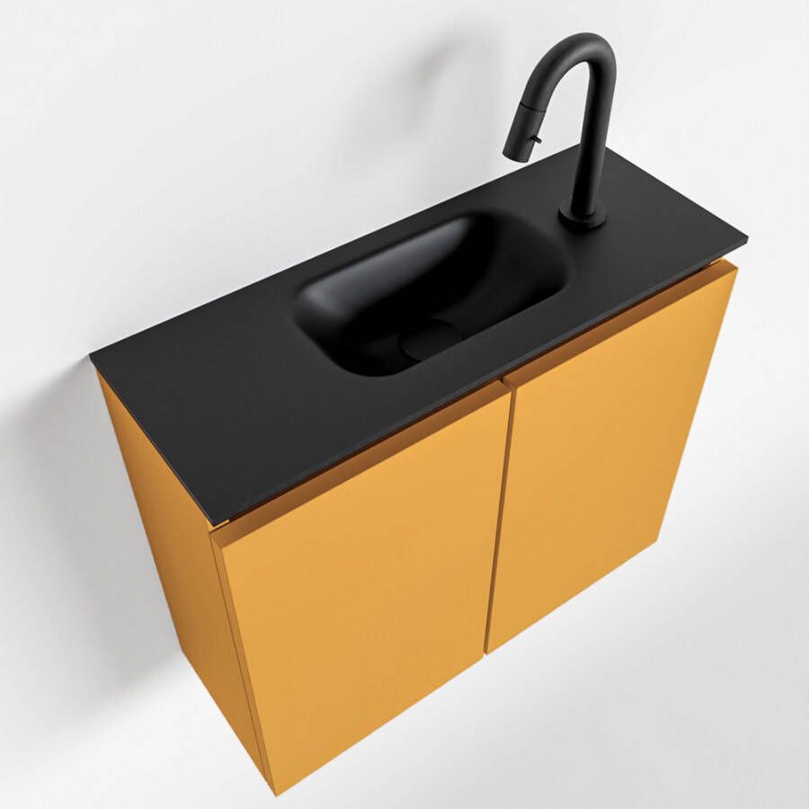 Mondiaz TURE Toiletmeubel 60x23x50cm met 1 kraangaten 2 deuren ocher mat Wastafel Eden midden Solid Surface Zwart FK75341511