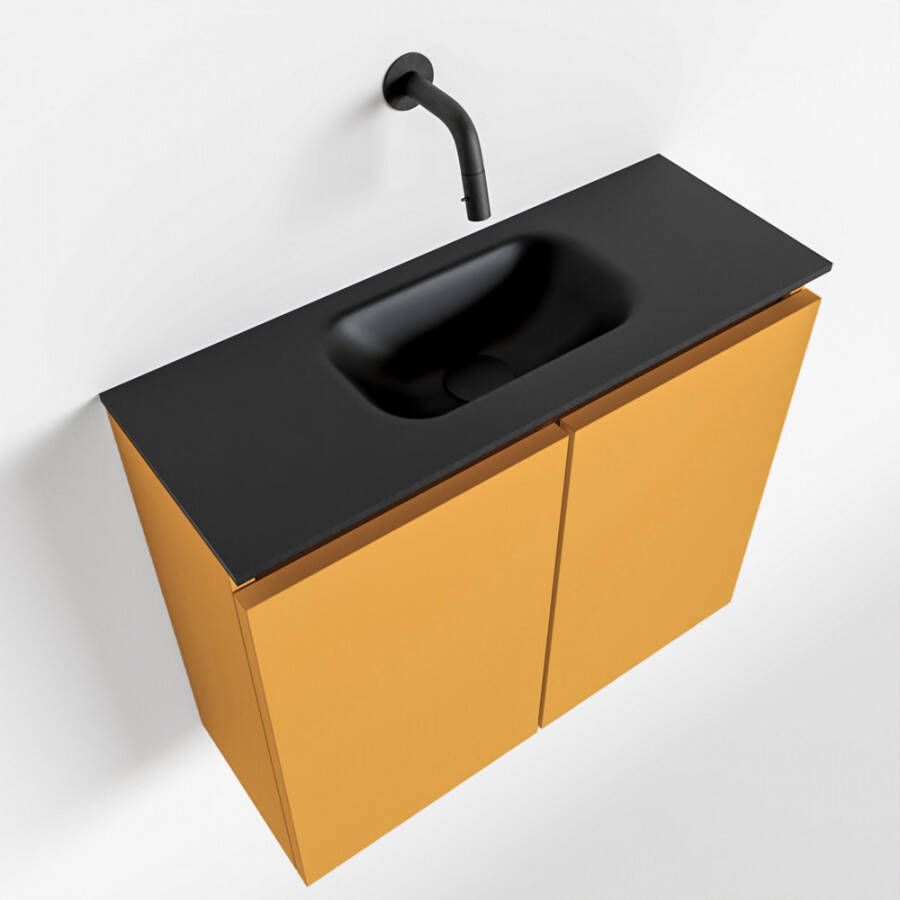 Mondiaz TURE Toiletmeubel 60x23x50cm met 0 kraangaten 2 deuren ocher mat Wastafel Eden midden Solid Surface Zwart FK75341512