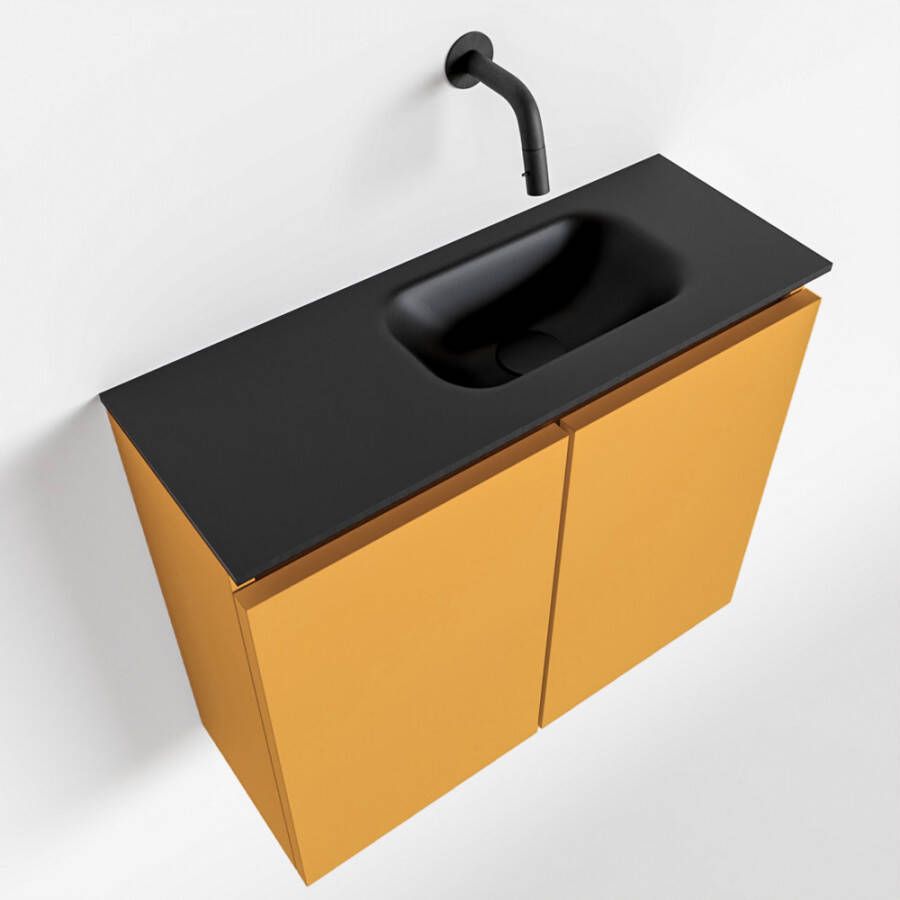 Mondiaz TURE Toiletmeubel 60x23x50cm met 0 kraangaten 2 deuren ocher mat Wastafel Eden rechts Solid Surface Zwart FK75341516