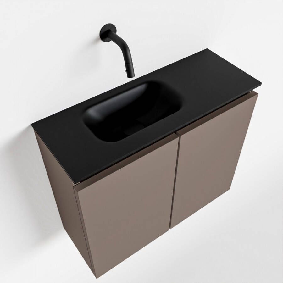 Mondiaz TURE Toiletmeubel 60x23x50cm met 0 kraangaten 2 deuren smoke mat Wastafel Eden links Solid Surface Zwart FK75341456