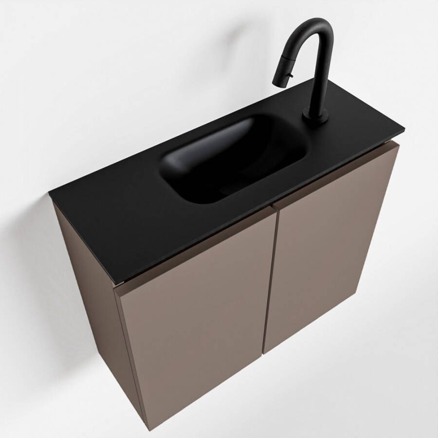 Mondiaz TURE Toiletmeubel 60x23x50cm met 1 kraangaten 2 deuren smoke mat Wastafel Eden midden Solid Surface Zwart FK75341453