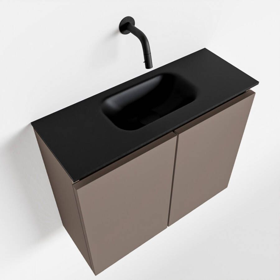 Mondiaz TURE Toiletmeubel 60x23x50cm met 0 kraangaten 2 deuren smoke mat Wastafel Eden midden Solid Surface Zwart FK75341454