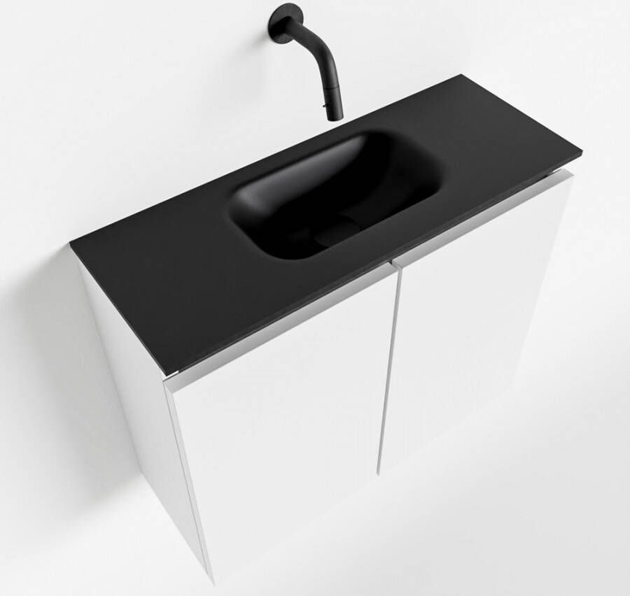 Mondiaz TURE Toiletmeubel 60x23x50cm met 0 kraangaten 2 deuren talc mat Wastafel Eden midden Solid Surface Zwart FK75341367