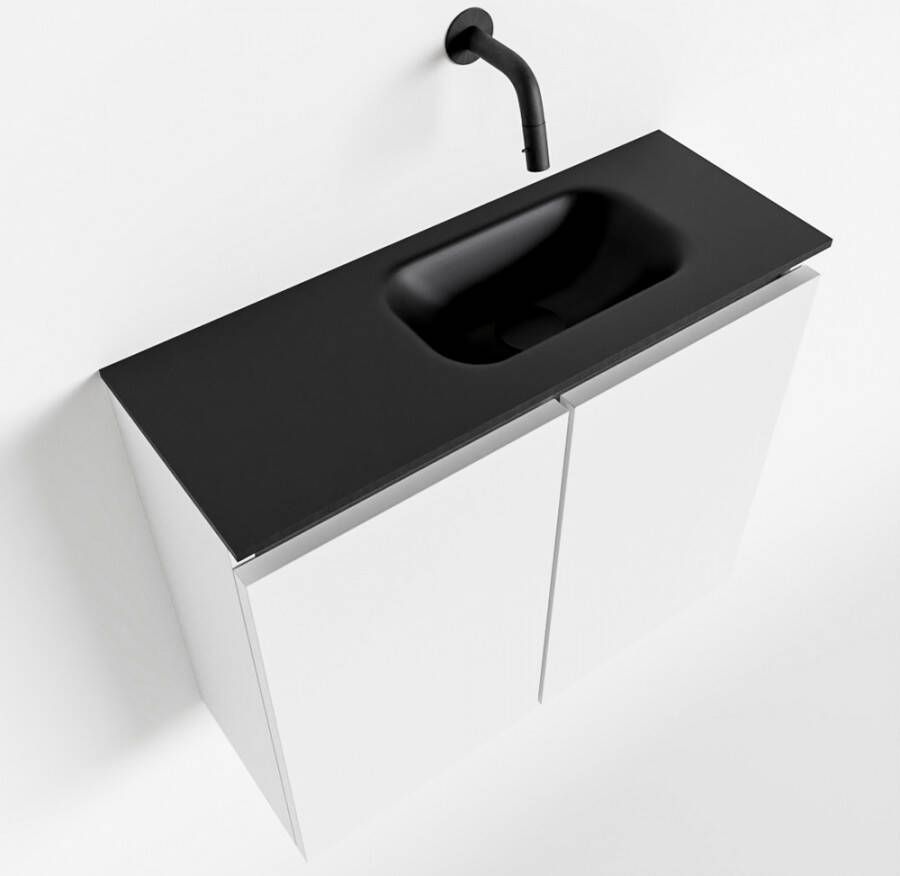 Mondiaz TURE Toiletmeubel 60x23x50cm met 0 kraangaten 2 deuren talc mat Wastafel Eden rechts Solid Surface Zwart FK75341371