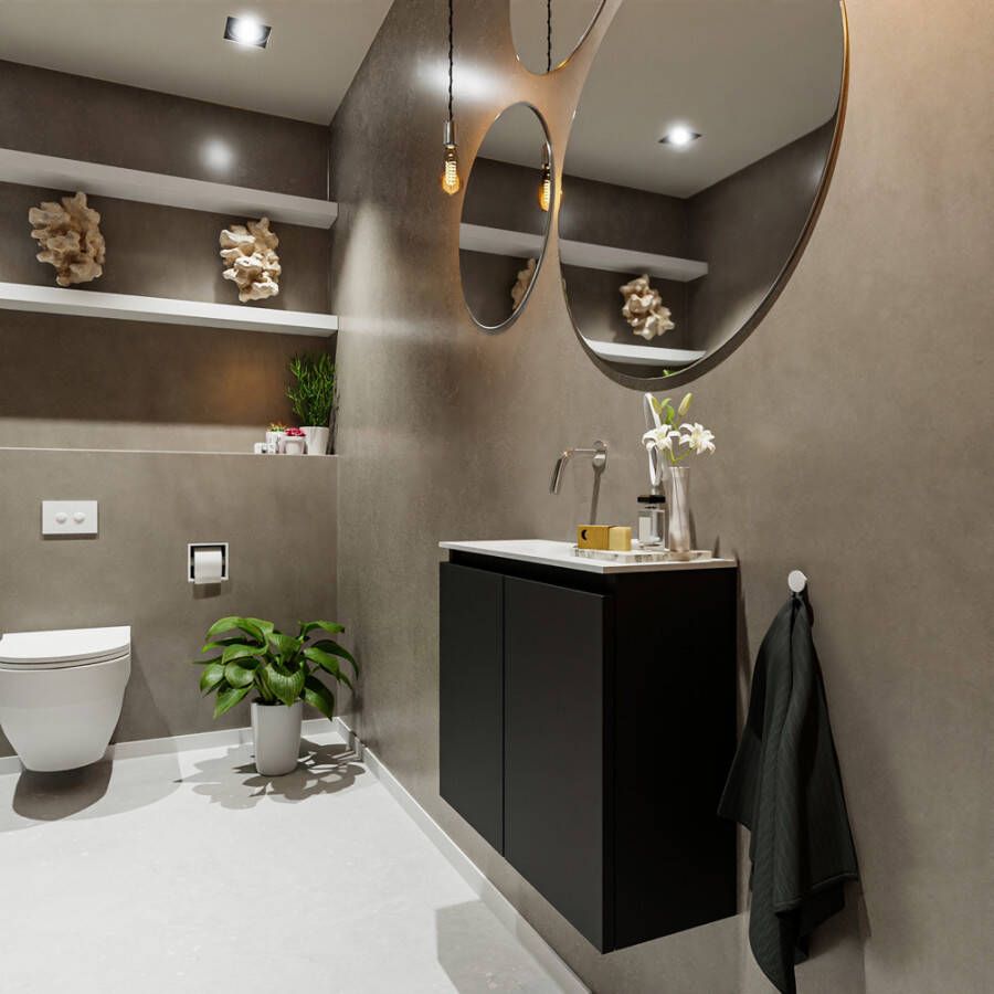 Mondiaz TURE Fonteinset 60x23x50cm 0 kraangaten 2 deuren urban mat Wasbak links Solid Surface Wit FK75341040