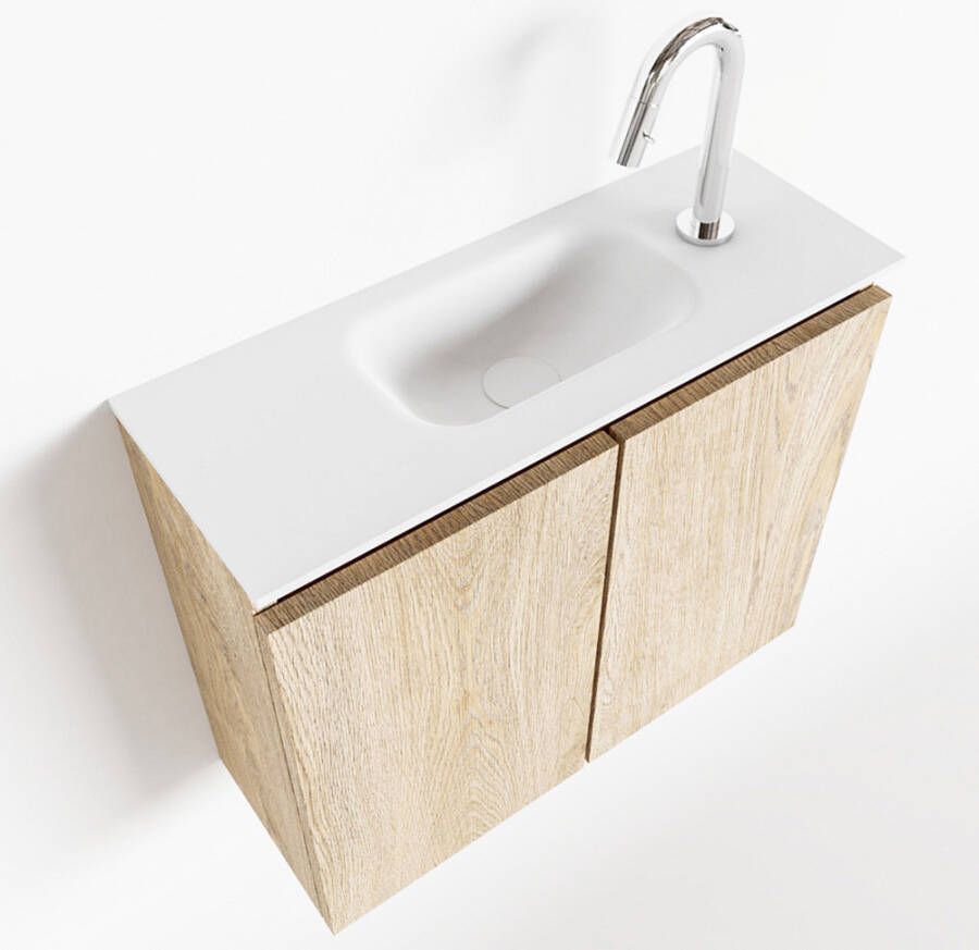 Mondiaz TURE 60cm toiletmeubel washed oak. EDEN wastafel talc midden 1 kraangat