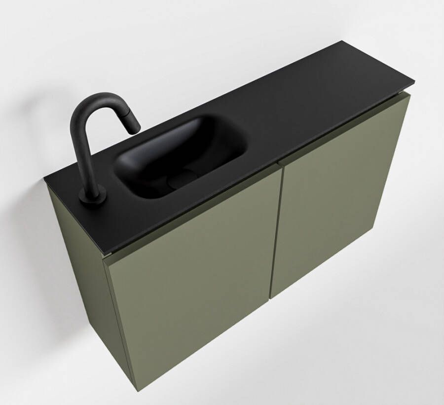 Mondiaz TURE Toiletmeubel 80x23x50cm met 1 kraangaten 2 deuren army mat Wastafel Eden links Solid Surface Zwart FK75341490