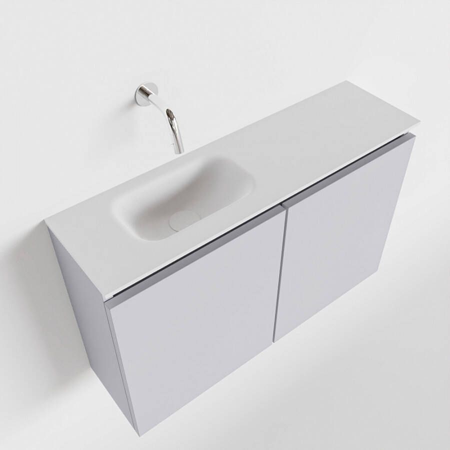 Mondiaz TURE Toiletmeubel 80x23x50cm met 0 kraangaten 2 deuren cale mat Wastafel Eden links Solid Surface Wit FK75341256