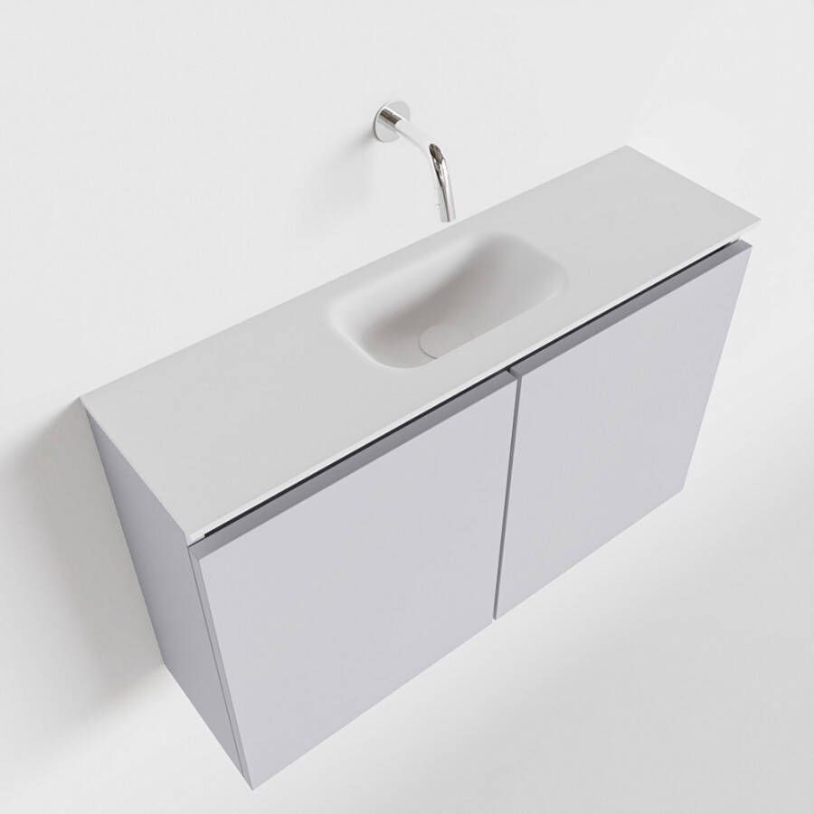 Mondiaz TURE Toiletmeubel 80x23x50cm met 0 kraangaten 2 deuren cale mat Wastafel Eden midden Solid Surface Wit FK75341254