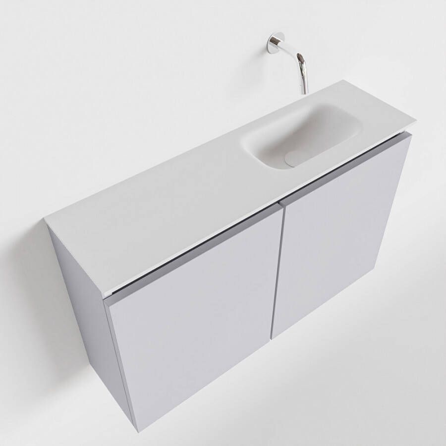 Mondiaz TURE Toiletmeubel 80x23x50cm met 0 kraangaten 2 deuren cale mat Wastafel Eden rechts Solid Surface Wit FK75341258