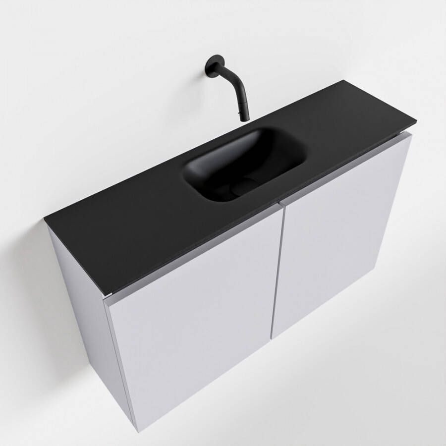 Mondiaz TURE Toiletmeubel 80x23x50cm met 0 kraangaten 2 deuren cale mat Wastafel Eden midden Solid Surface Zwart FK75341605