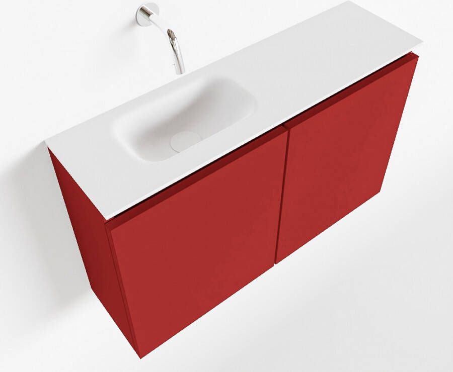 Mondiaz TURE Toiletmeubel 80x23x50cm met 0 kraangaten 2 deuren fire mat Wastafel Eden links Solid Surface Wit FK75341196