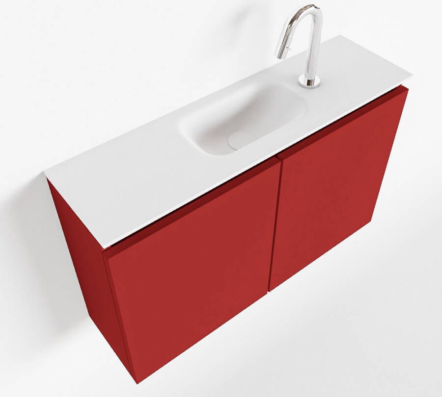 Mondiaz TURE Toiletmeubel 80x23x50cm met 1 kraangaten 2 deuren fire mat Wastafel Eden midden Solid Surface Wit FK75341193