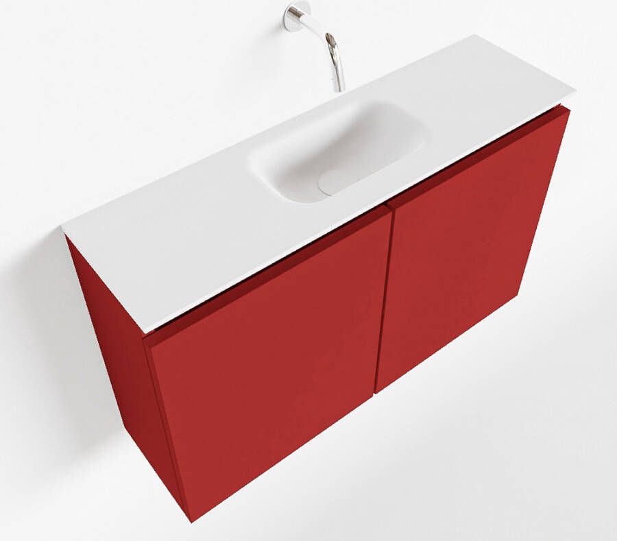 Mondiaz TURE Toiletmeubel 80x23x50cm met 0 kraangaten 2 deuren fire mat Wastafel Eden midden Solid Surface Wit FK75341194