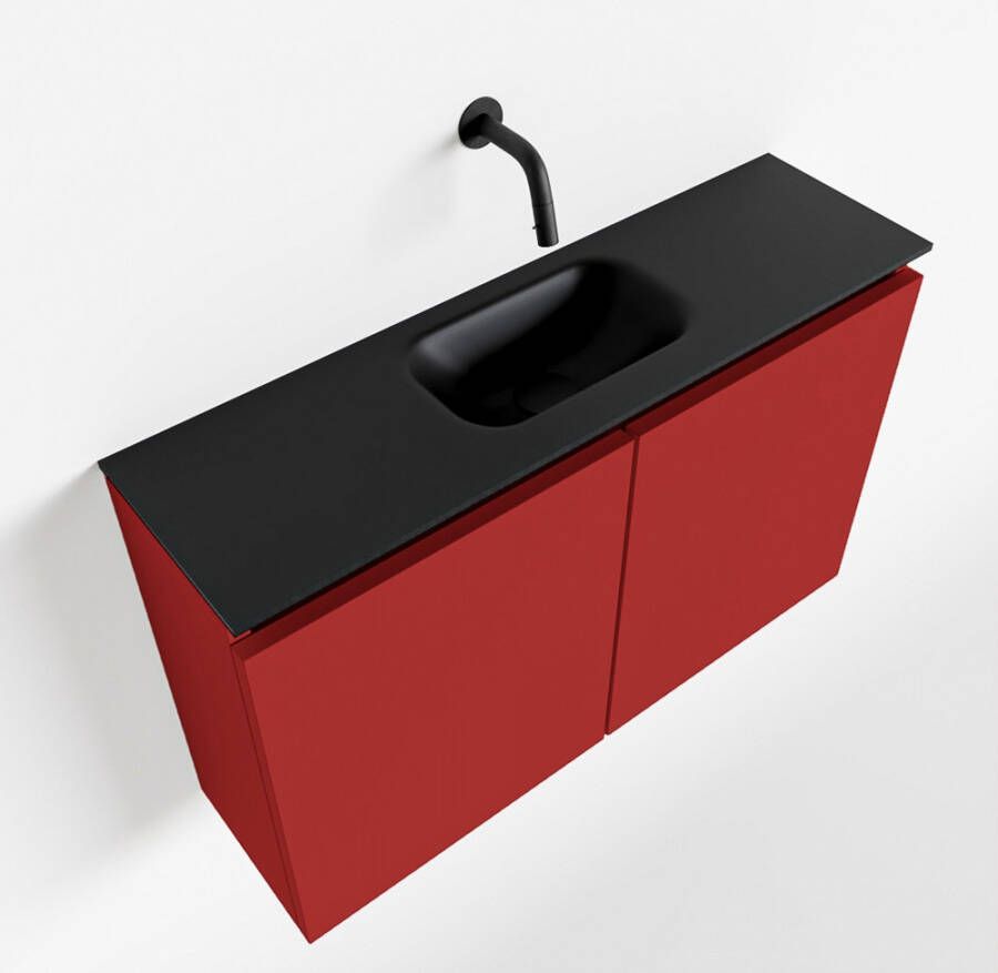 Mondiaz TURE Toiletmeubel 80x23x50cm met 0 kraangaten 2 deuren fire mat Wastafel Eden midden Solid Surface Zwart FK75341547