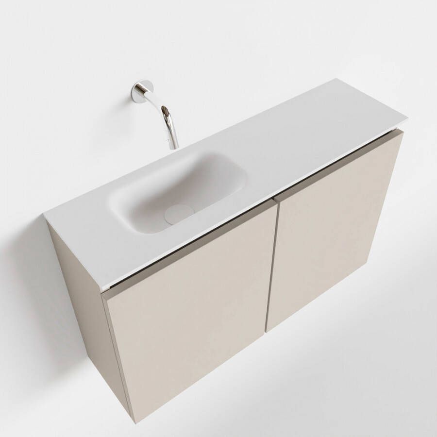 Mondiaz TURE Toiletmeubel 80x23x50cm met 0 kraangaten 2 deuren linen mat Wastafel Eden links Solid Surface Wit FK75341226