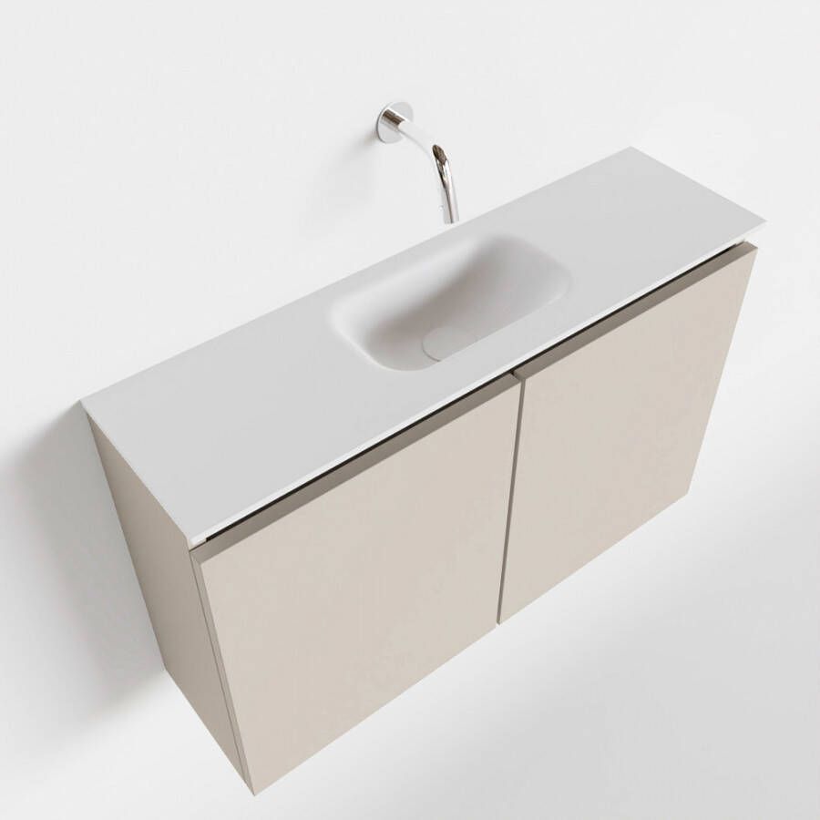Mondiaz TURE Toiletmeubel 80x23x50cm met 0 kraangaten 2 deuren linen mat Wastafel Eden midden Solid Surface Wit FK75341224