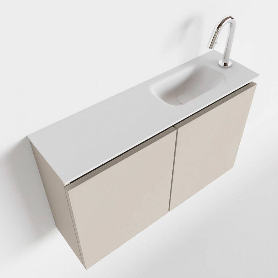 Mondiaz TURE Fonteinset 80x23x50cm 1 kraangat 2 deuren linen mat Wasbak rechts Solid Surface Wit FK75341227