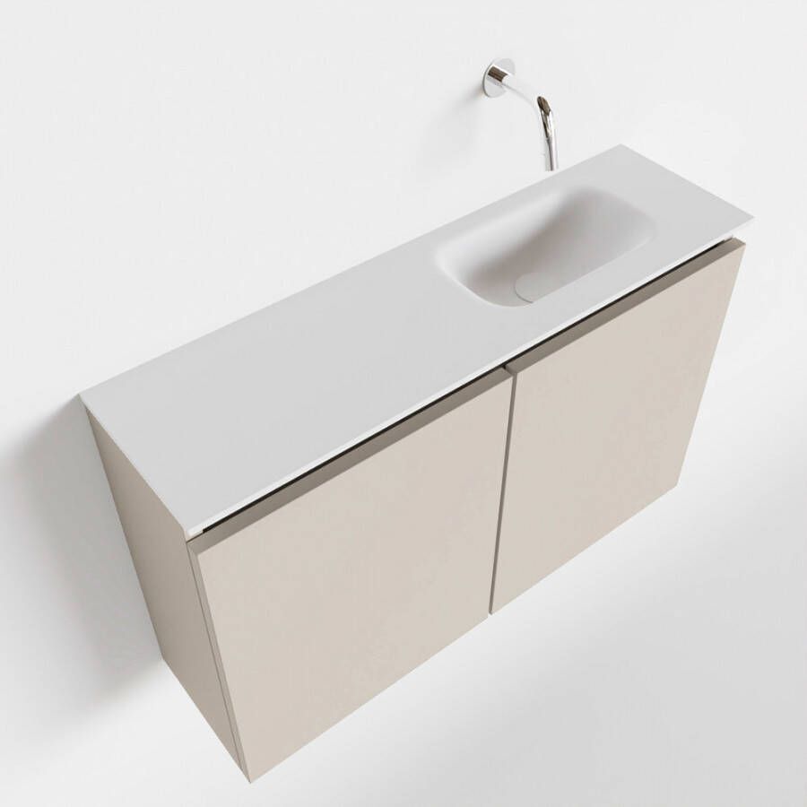 Mondiaz TURE Toiletmeubel 80x23x50cm met 0 kraangaten 2 deuren linen mat Wastafel Eden rechts Solid Surface Wit FK75341228