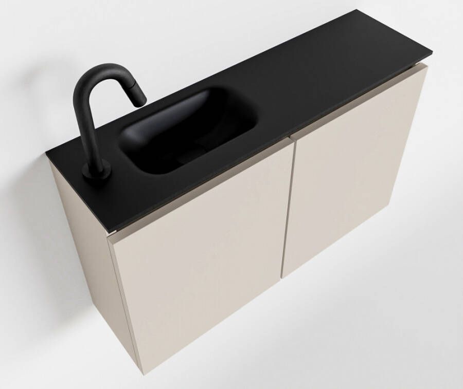 Mondiaz TURE Fonteinset 80x23x50cm 1 kraangat 2 deuren linen mat Wasbak links Solid Surface Zwart FK75341577