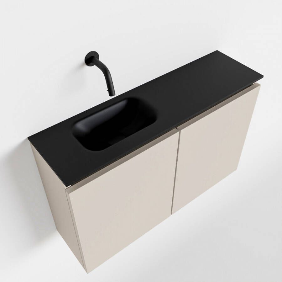 Mondiaz TURE Toiletmeubel 80x23x50cm met 0 kraangaten 2 deuren linen mat Wastafel Eden links Solid Surface Zwart FK75341578
