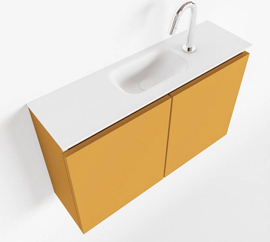 Mondiaz TURE Toiletmeubel 80x23x50cm met 1 kraangaten 2 deuren ocher mat Wastafel Eden midden Solid Surface Wit FK75341163