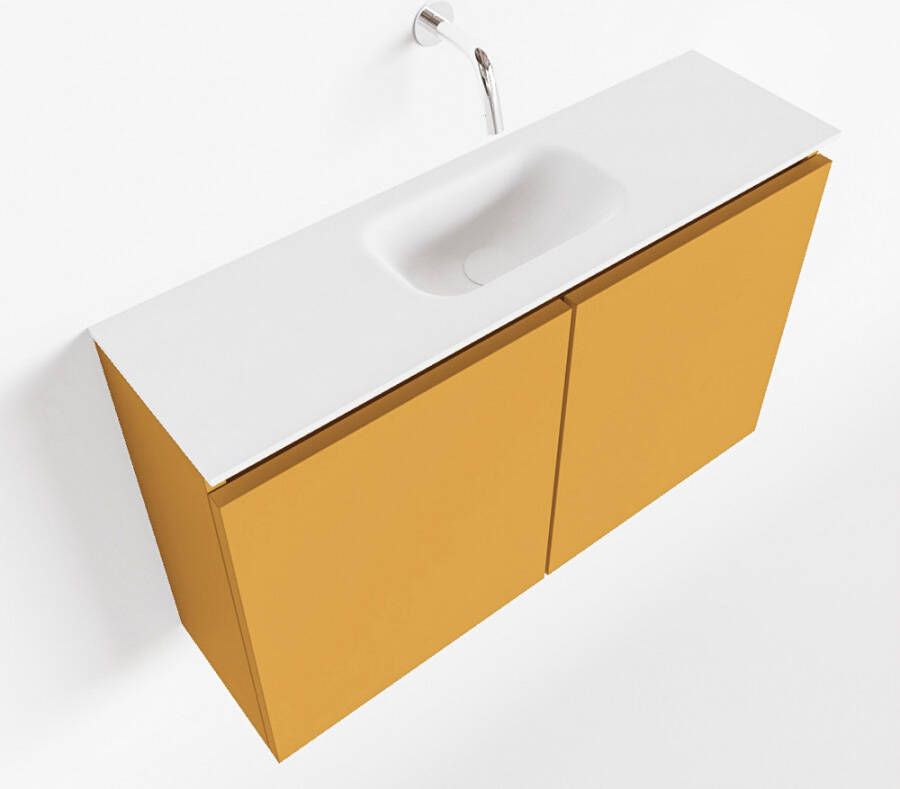 Mondiaz TURE Toiletmeubel 80x23x50cm met 0 kraangaten 2 deuren ocher mat Wastafel Eden midden Solid Surface Wit FK75341164