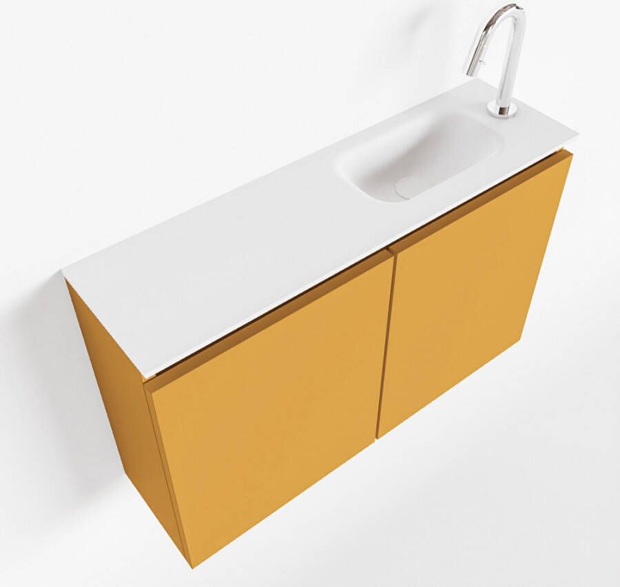 Mondiaz TURE 80cm toiletmeubel ocher. EDEN wastafel talc rechts 1 kraangat