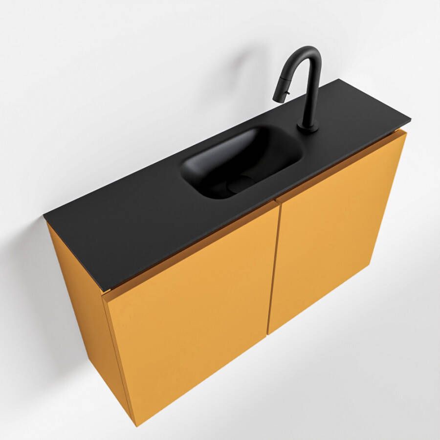 Mondiaz TURE Toiletmeubel 80x23x50cm met 1 kraangaten 2 deuren ocher mat Wastafel Eden midden Solid Surface Zwart FK75341517