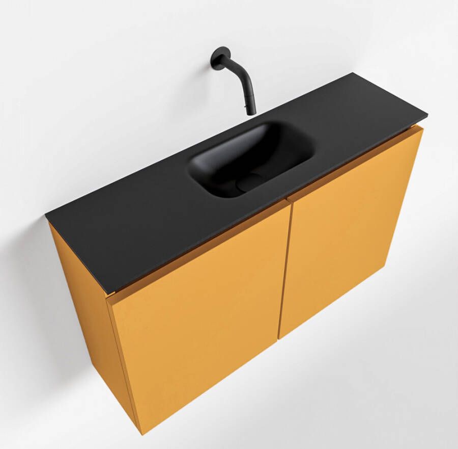 Mondiaz TURE Toiletmeubel 80x23x50cm met 0 kraangaten 2 deuren ocher mat Wastafel Eden midden Solid Surface Zwart FK75341518