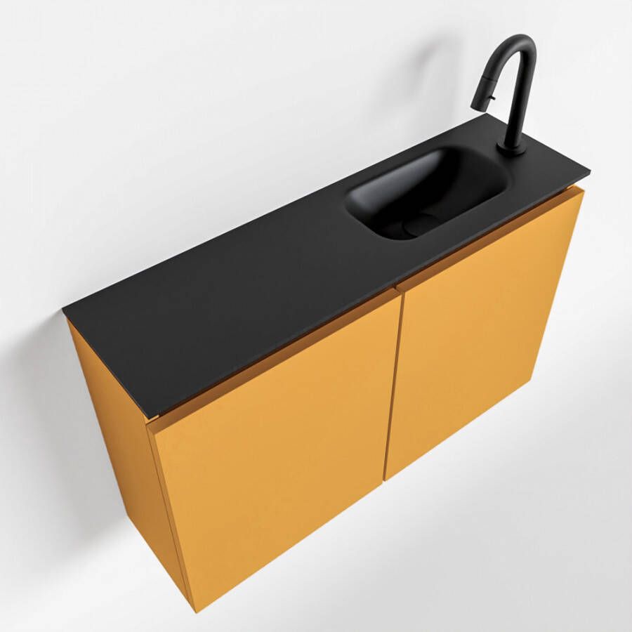 Mondiaz TURE Toiletmeubel 80x23x50cm met 1 kraangaten 2 deuren ocher mat Wastafel Eden rechts Solid Surface Zwart FK75341521