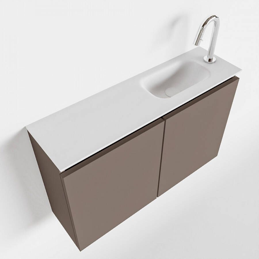 Mondiaz TURE Toiletmeubel 80x23x50cm met 1 kraangaten 2 deuren smoke mat Wastafel Eden rechts Solid Surface Wit FK75341107