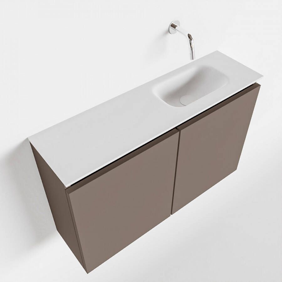 Mondiaz TURE Toiletmeubel 80x23x50cm met 0 kraangaten 2 deuren smoke mat Wastafel Eden rechts Solid Surface Wit FK75341108