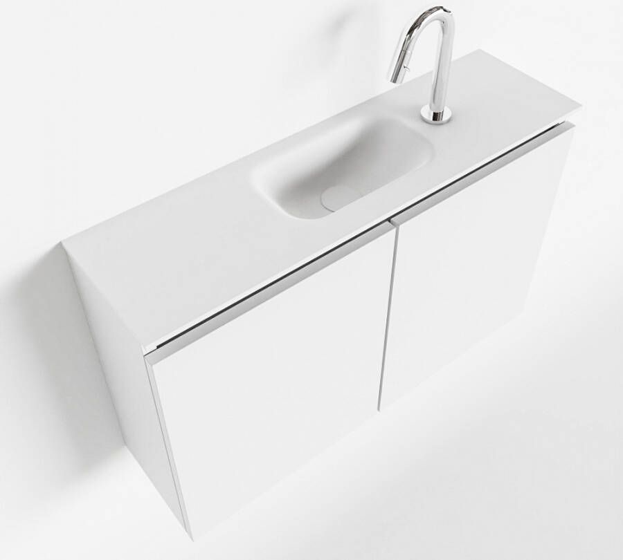 Mondiaz TURE Fonteinset 80x23x50cm 1 kraangat 2 deuren talc mat Wasbak midden Solid Surface Wit FK75341013