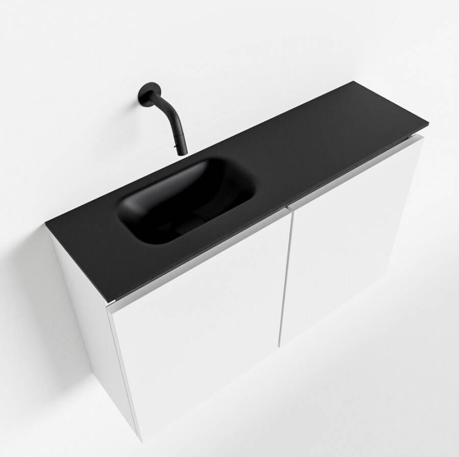Mondiaz TURE Toiletmeubel 80x23x50cm met 0 kraangaten 2 deuren talc mat Wastafel Eden links Solid Surface Zwart FK75341375