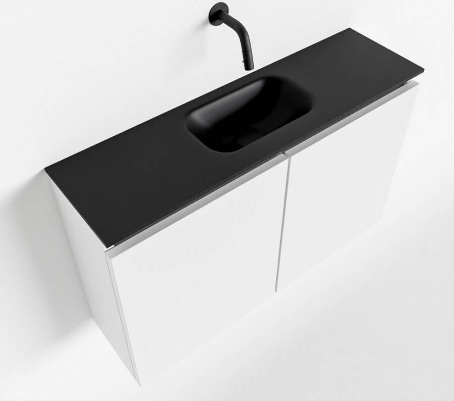 Mondiaz TURE Toiletmeubel 80x23x50cm met 0 kraangaten 2 deuren talc mat Wastafel Eden midden Solid Surface Zwart FK75341373