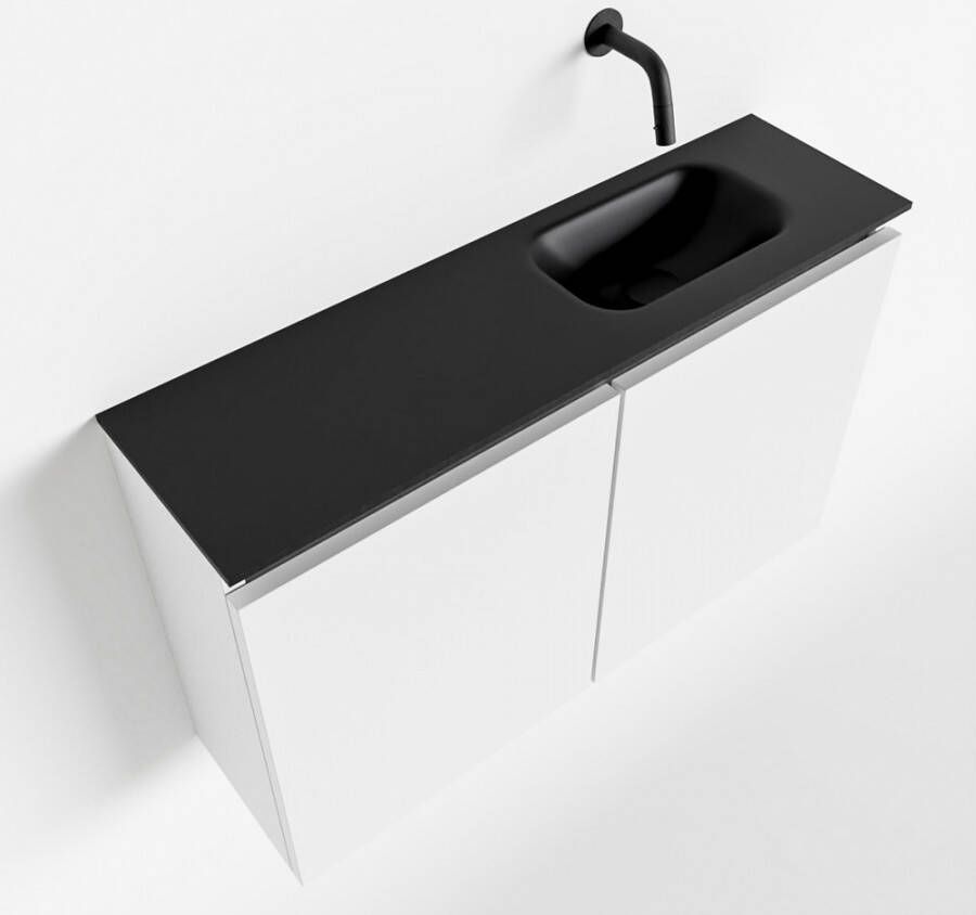 Mondiaz TURE Toiletmeubel 80x23x50cm met 0 kraangaten 2 deuren talc mat Wastafel Eden rechts Solid Surface Zwart FK75341377