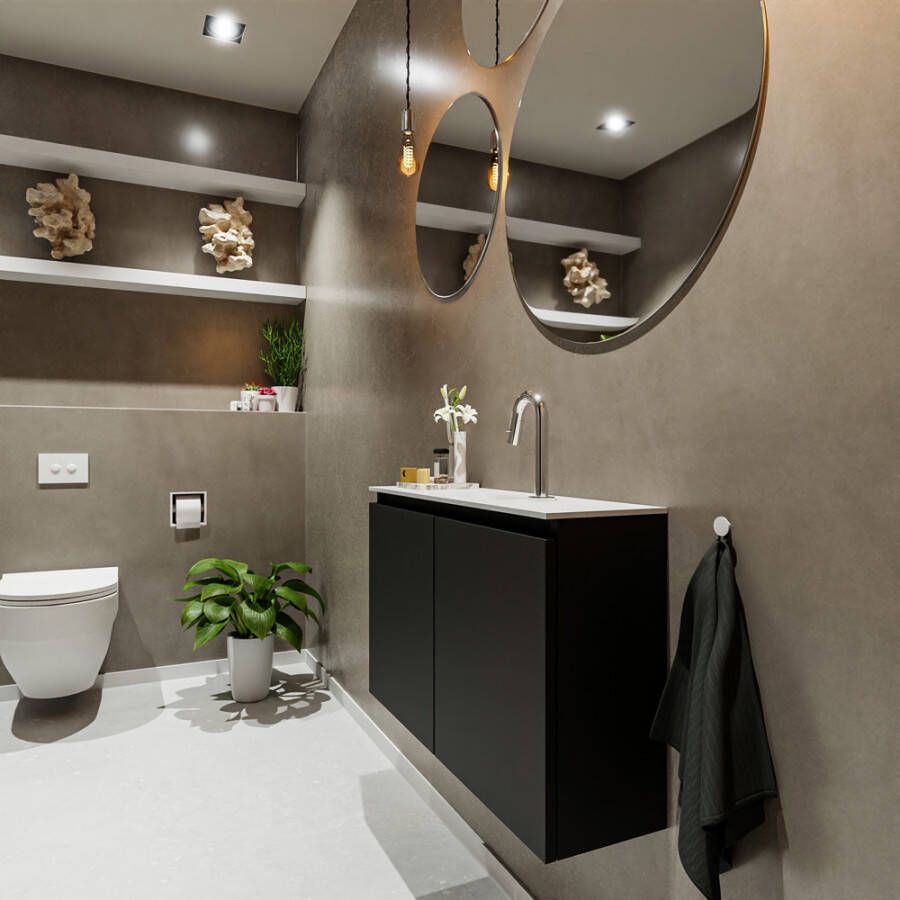 Mondiaz TURE Fonteinset 80x23x50cm 1 kraangat 2 deuren urban mat Wasbak midden Solid Surface Wit FK75341043
