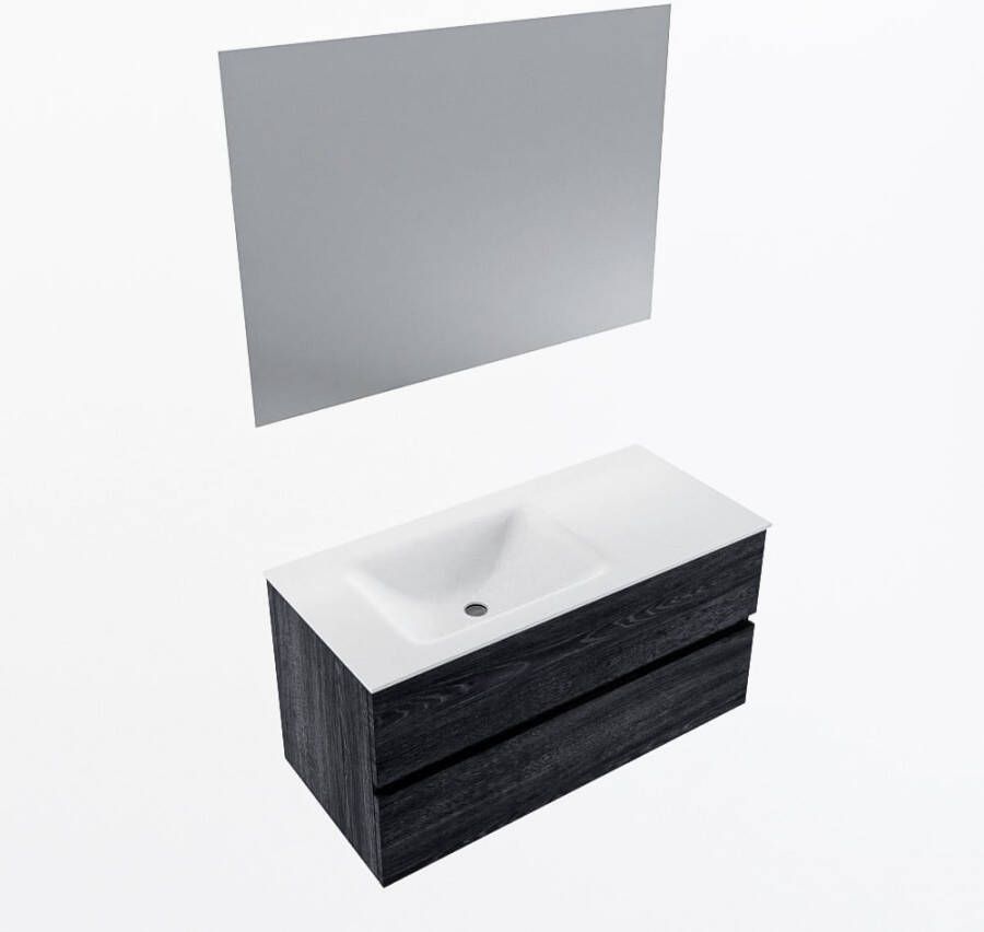 Mondiaz VICA 100cm badmeubel onderkast Antracite 2 lades. Wastafel CLOUD links 1 kraangat kleur Talc.