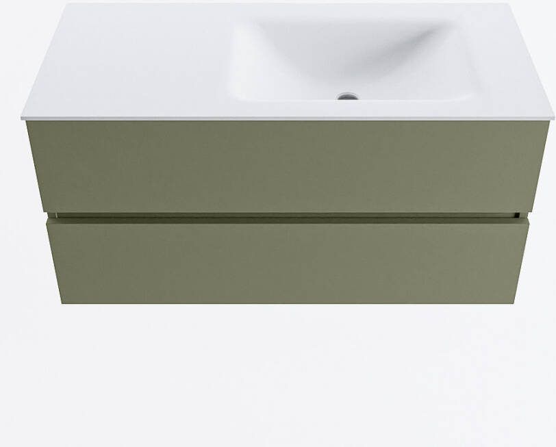 Mondiaz VICA 100cm badmeubel onderkast Army 2 lades. Wastafel CLOUD rechts 1 kraangat kleur Talc.