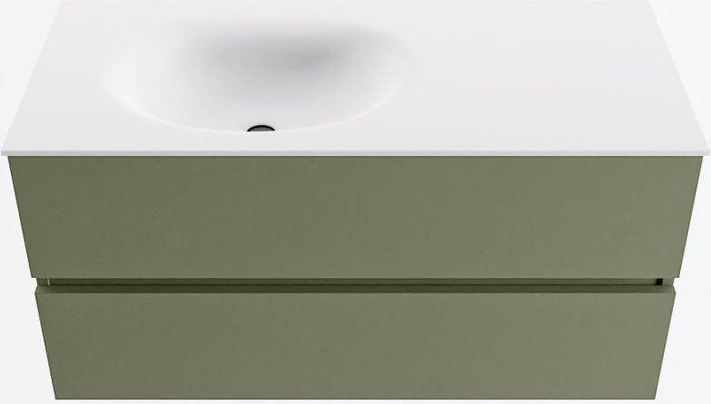 Mondiaz VICA 100cm badmeubel onderkast Army 2 lades. Wastafel MOON links 1 kraangat kleur Talc.