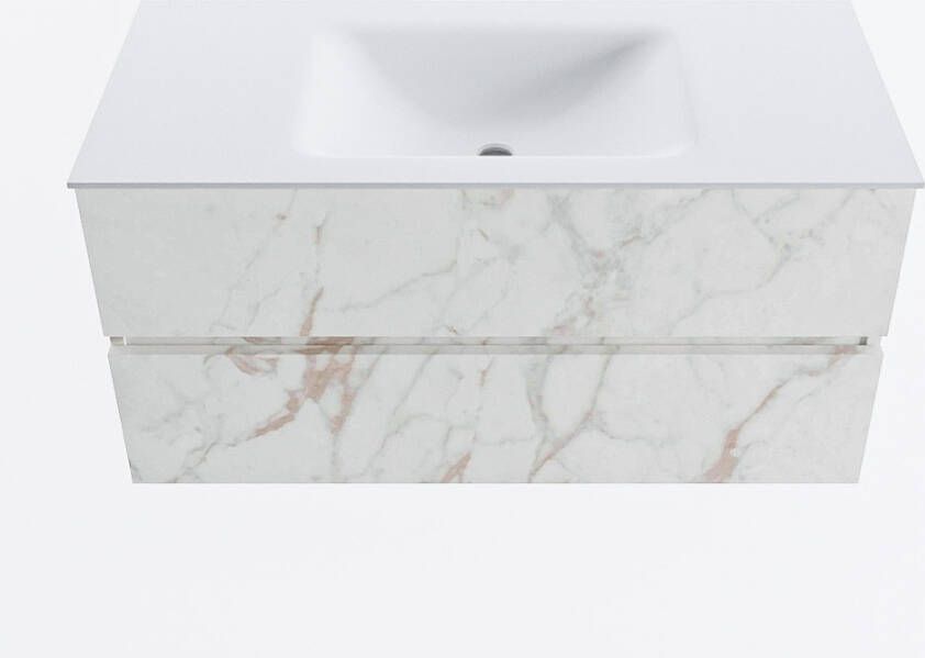 Mondiaz VICA 100cm badmeubel onderkast Carrara 2 lades. Wastafel CLOUD midden 1 kraangat kleur Talc.