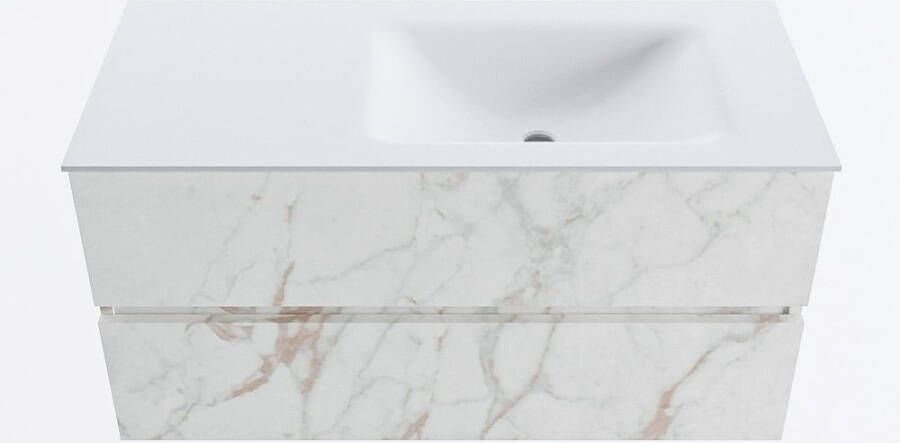 Mondiaz VICA 100cm badmeubel onderkast Carrara 2 lades. Wastafel CLOUD rechts 1 kraangat kleur Talc.